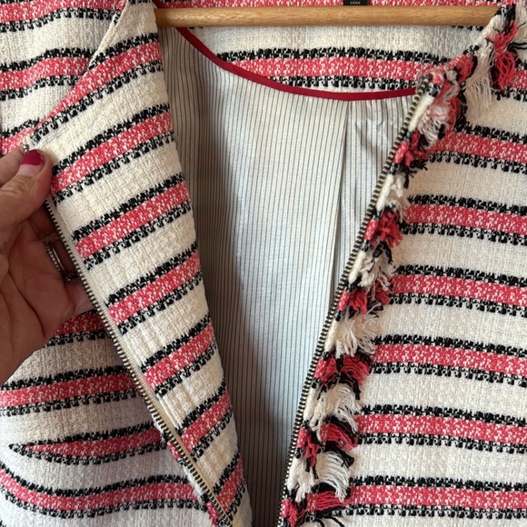 Talbots White & Pink Zip Up Fringe Jacket Like New - Picture 5 of 9